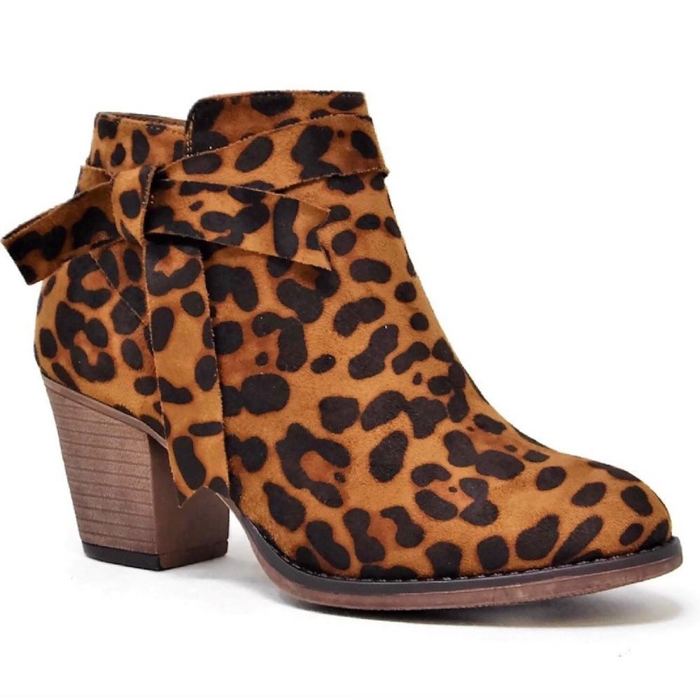 NEW! Leopard Print Booties Tan Black Ankle Booties - Picture 3 of 3